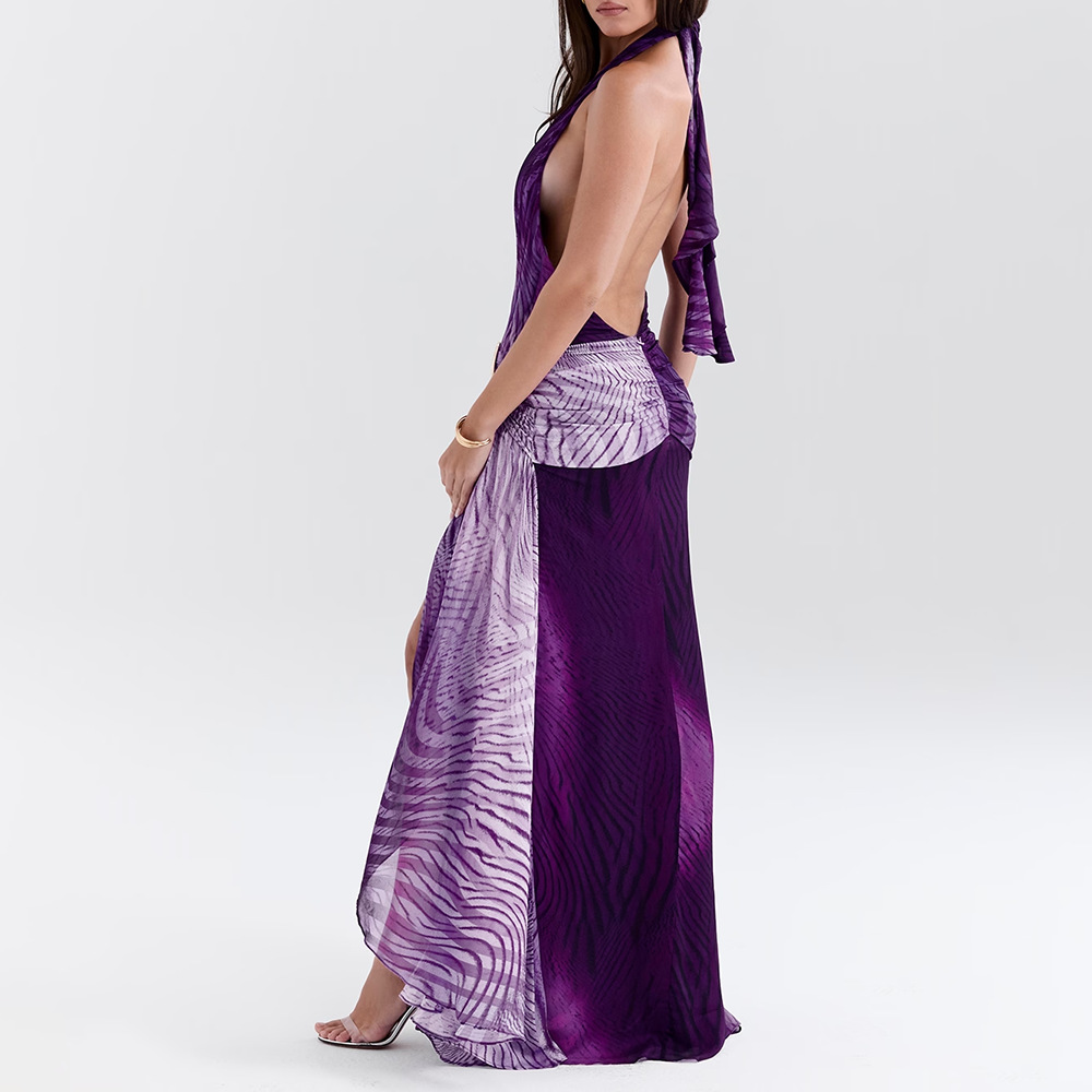 Women's Sexy Sleeveless Off-Shoulder Gradient Long Dress European American Style Halter Neck Slim Fitting Long Skirt_ecoleips.com