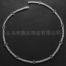 跨境新品嘻哈网球链tennis chain项链个性hiphop四叶花项饰品
