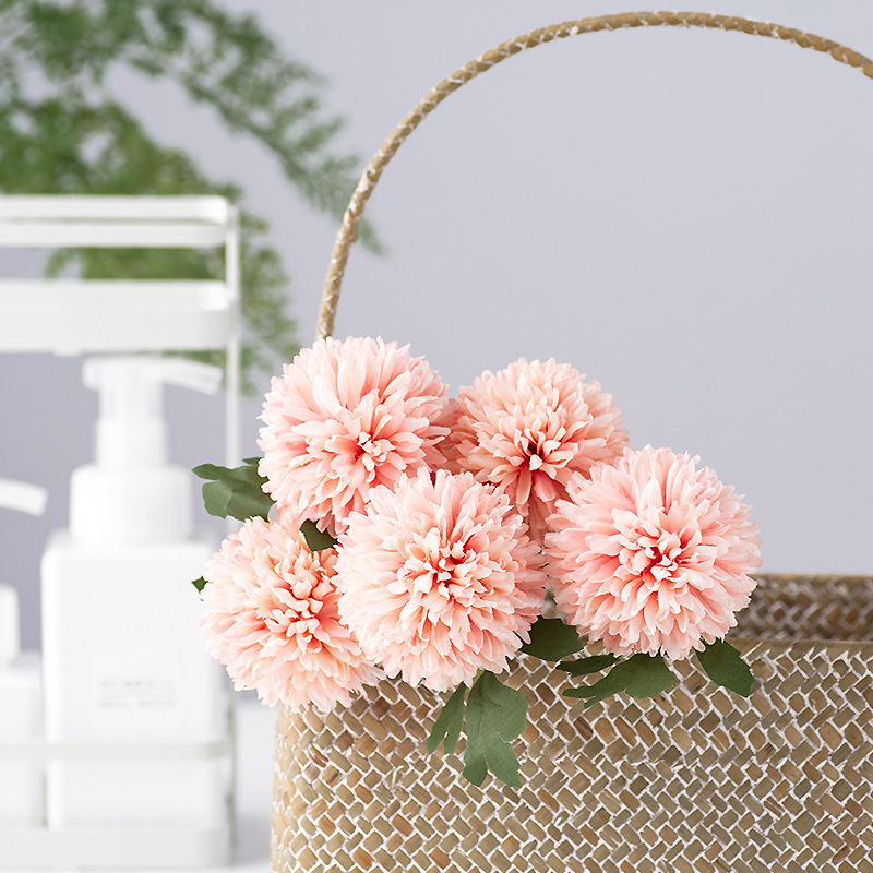 單頭仿真花蒲公英小球菊花假花客廳盆栽插花婚慶裝飾小刺球乒乓菊