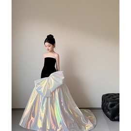 儿童礼服公主裙少女中T台走秀气质女童演出服长款拼色设计感礼服