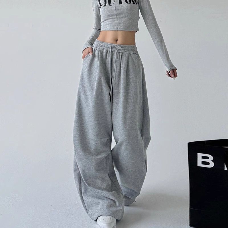 Cross-Border Gray Sweatpants for Women 2025 Straight Loose Casual Sweatpants Workwear Wide-Leg Pants in Stock Japanese and Korean Style Casual