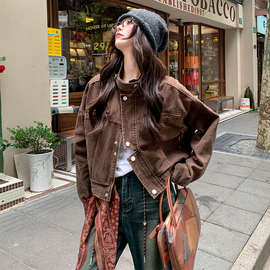 美式甜酷复古机车服短外套女春秋季小个子炸街休闲随性夹克外套潮