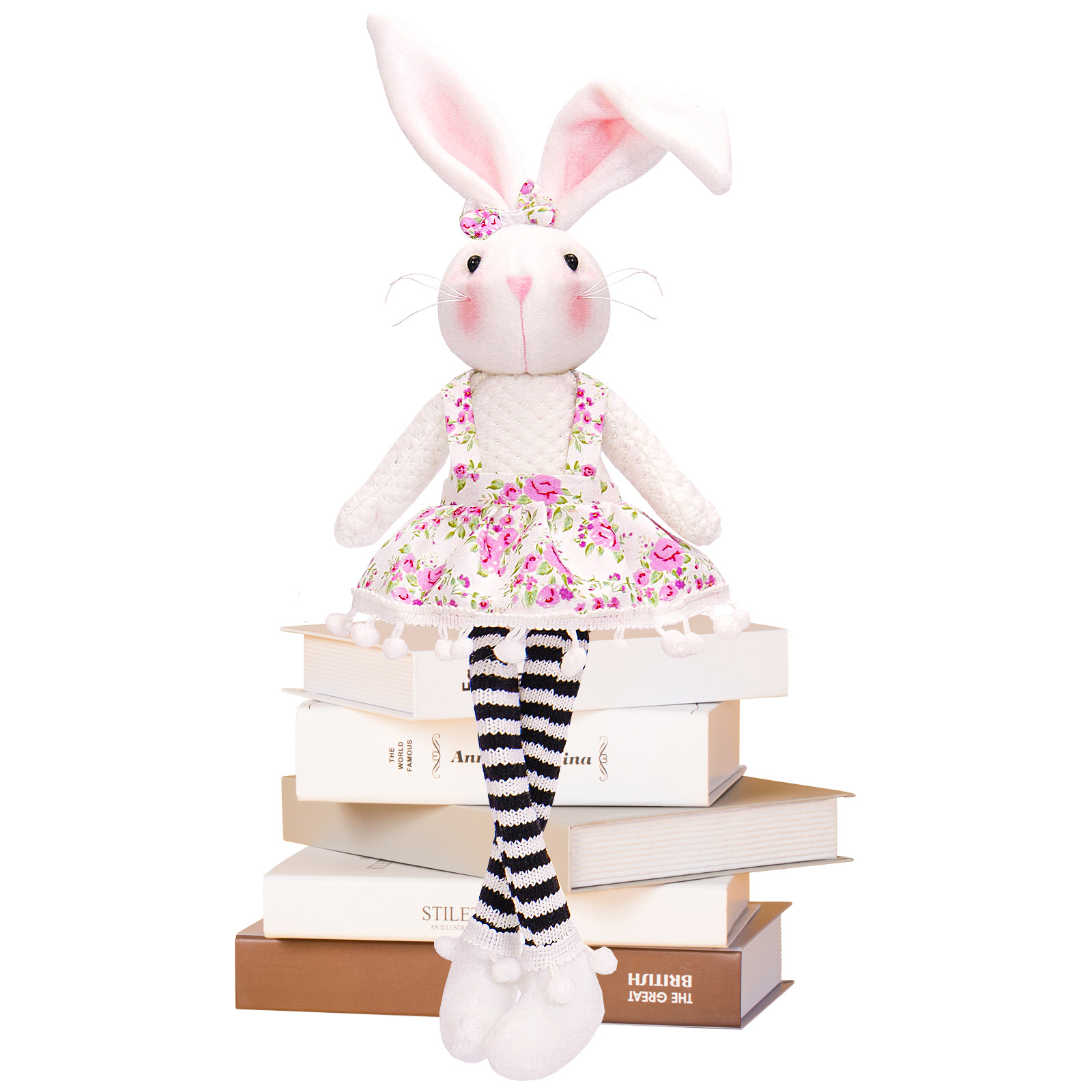 Transfronterizo nuevo conejo de Pascua muñeca a rayas larga pierna sentada muñeca decoración ambiente de vacaciones Decoración