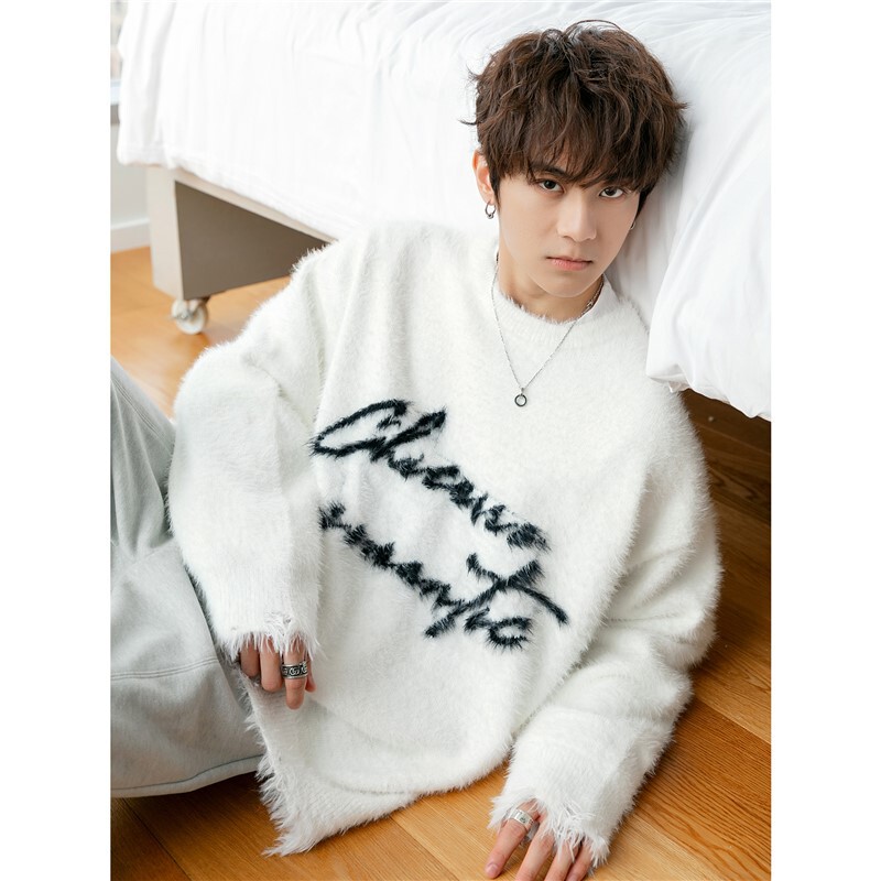 Men's Fine Embroidery Printing Design Sense Lazy Wind Fuzzy Letters High Sense Sweater OOOINCC Jacket