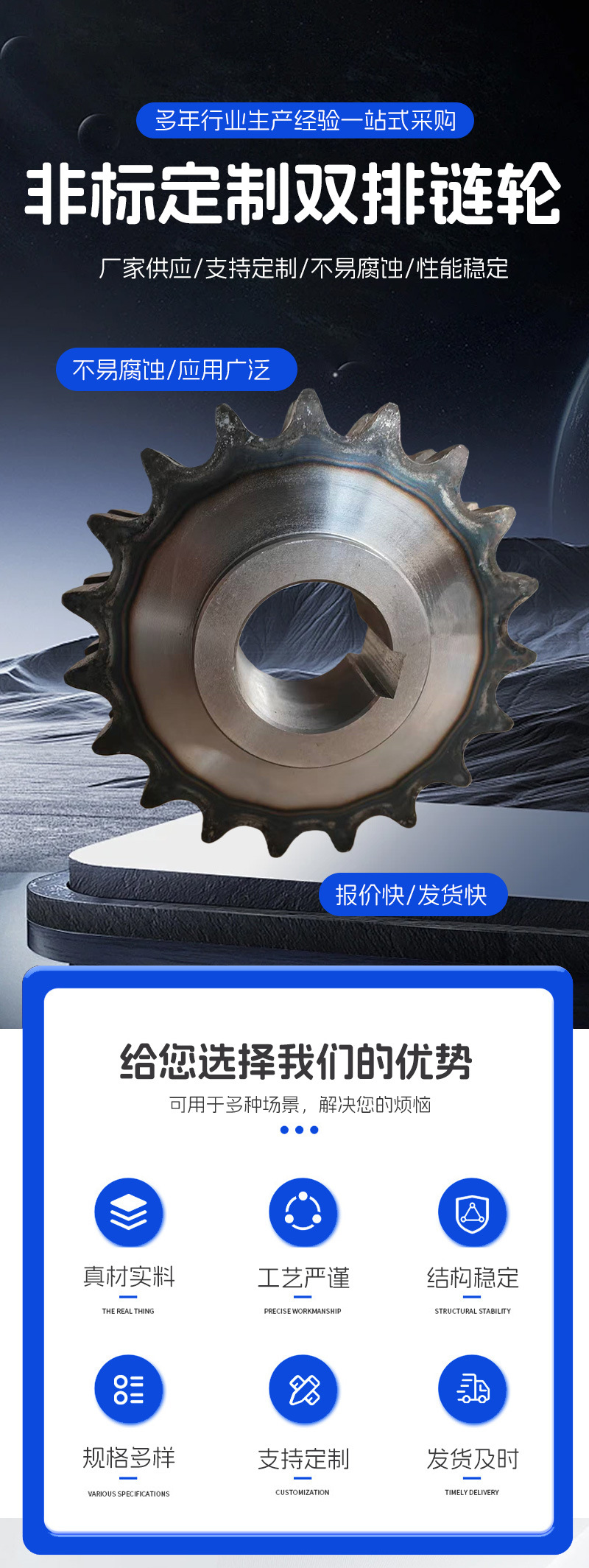 Non-Standard Industrial Double-Row Sprockets, Direct Sales from the Manufacturer, Sufficient Inventory, Various Specifications, Precision Transmission Sprockets