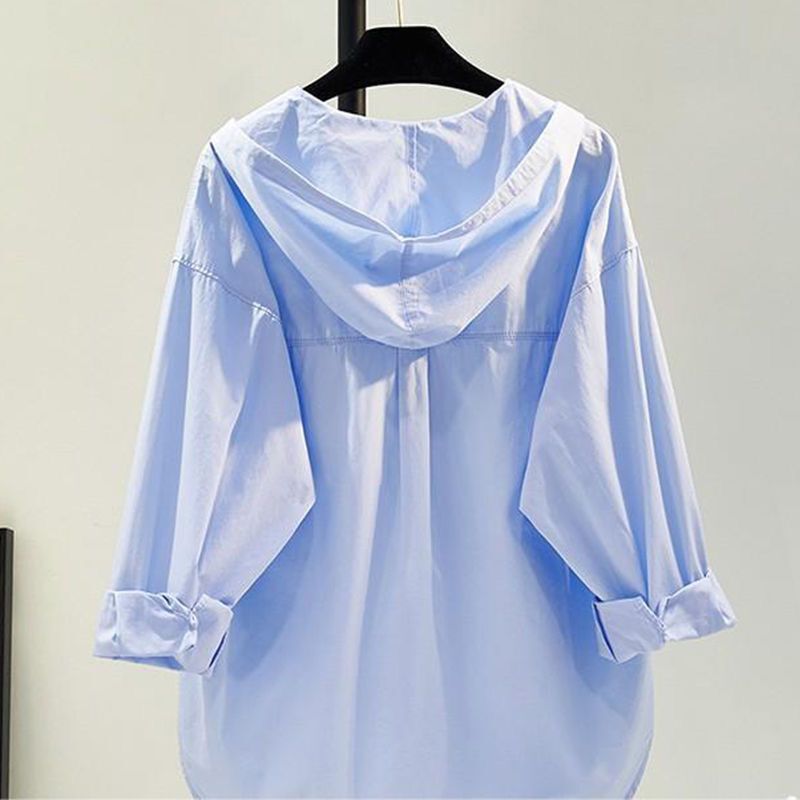 Pink Hooded Pure Cotton Shirt Thin Jacket for Women 2026 Spring/Summer New Style Single Pocket Casual Sun Protection Cardigan Shirt Pink Hooded Pure Cotton Shirt Thin Jacket for Women 2026 Spring/Summer New Style Single Pocket Casual Sun Protection Cardigan Shirt