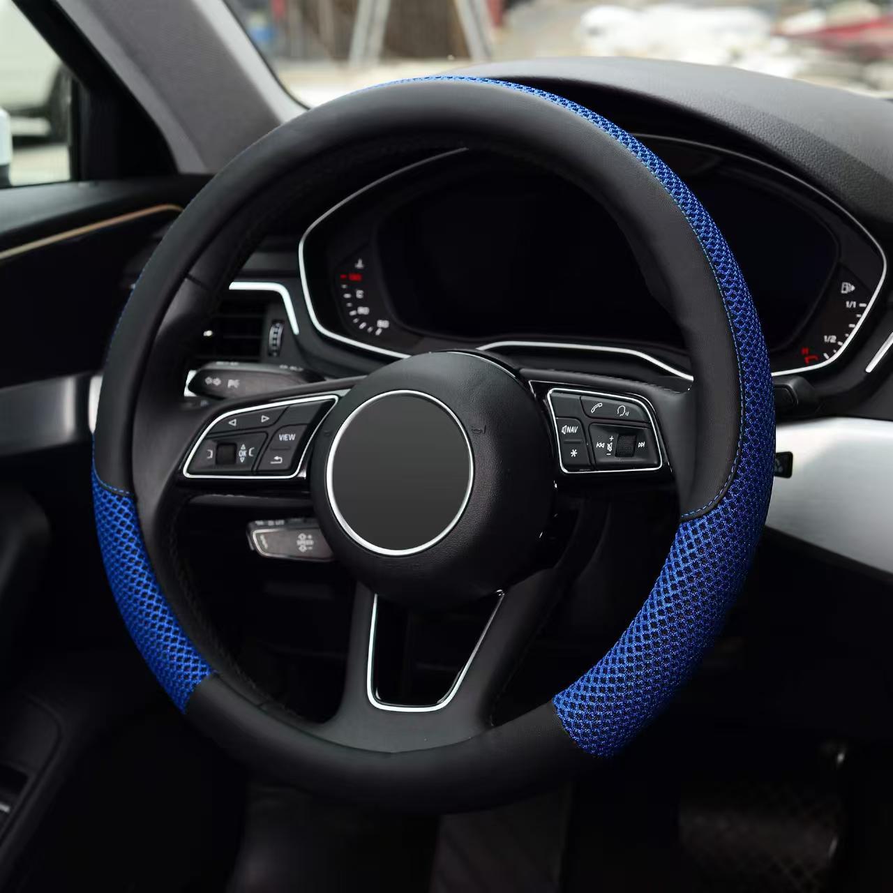 Car Steering Wheel Cover for All Seasons, Seam-Free Leather Ice Silk Men's and Women's Sports Universal Handlebar Cover