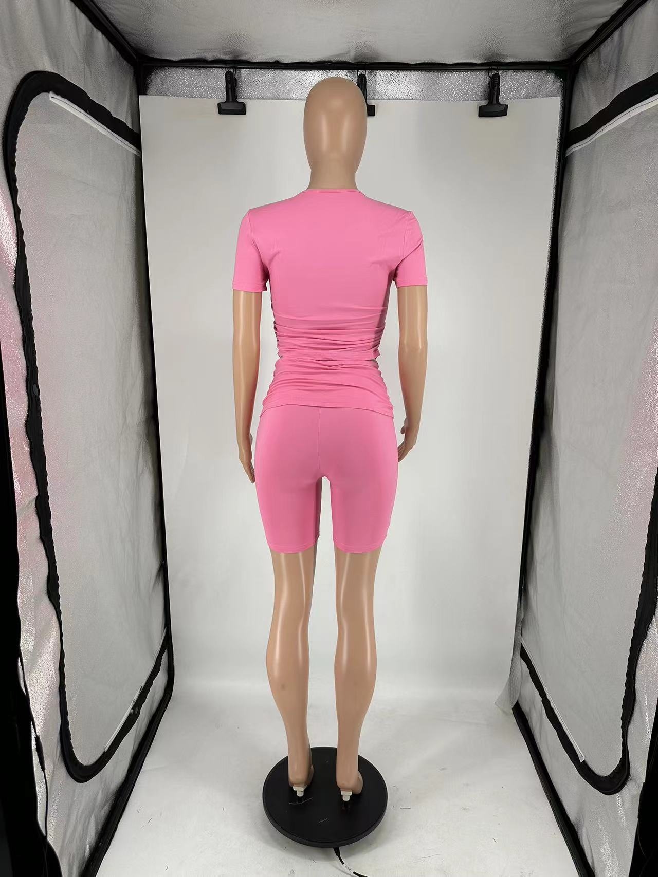 Women's Casual Short Sleeve Top + Roll-Up Shorts Set – Trendy Two-Piece Outfit (Black/Light Gray/Blue/Pink, S-Xl)_ecoleips.com