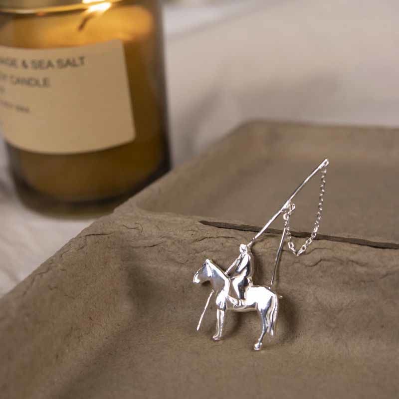 Ethnic style retro silver Mongolian element horse pole brooch niche versatile temperament silver personality versatile brooch