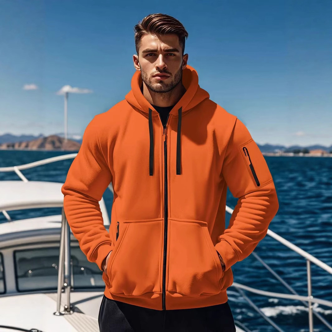 2025 Cross-Border Tume Men's Pure Color Zipper Sweatshirt Sports Casual European Size Hoodie Cardigan Jacket Batch