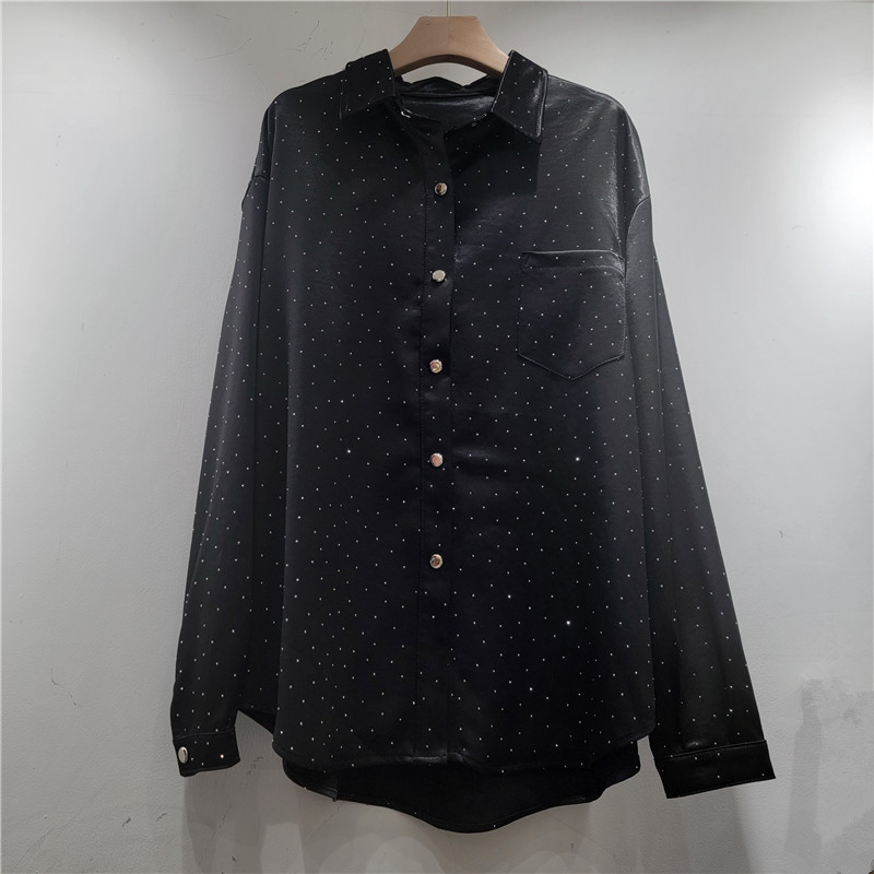 Camisa de Poliéster con Pedrería Brillante y Manga Larga para Primavera image 1