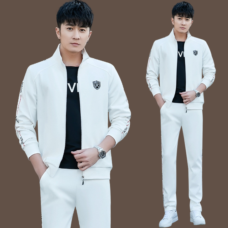 2025 new sportswear suit men's spring and autumn casual coat set with handsome white sweater three-piece set