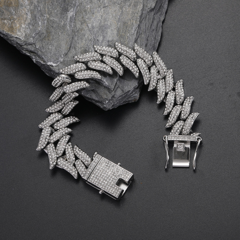 European and American 20mm Spiked Cuban Bracelet Hip Hop Large Thorns and Short Thorns Men's Bracelet Full Diamond Cuban Bracelet for Men