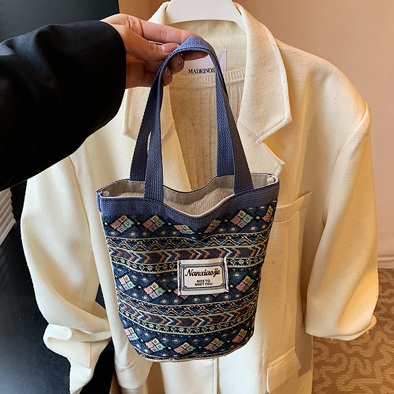 Trendy Portable Linen Bucket Bag for Women 2026 Spring New Commuter Handbag Single Shoulder Canvas Bag