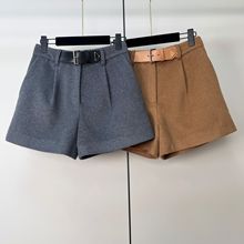 配腰带毛呢短裤2025冬季南油高端女装时尚休闲外穿a字阔腿靴裤潮