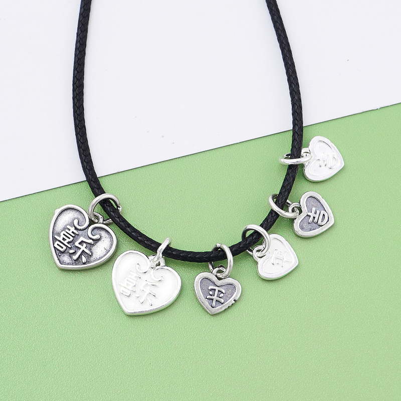 S925 sterling silver Thai silver heart-shaped happiness pendant peach heart safety auspicious pendant handmade braided rope jewelry accessories