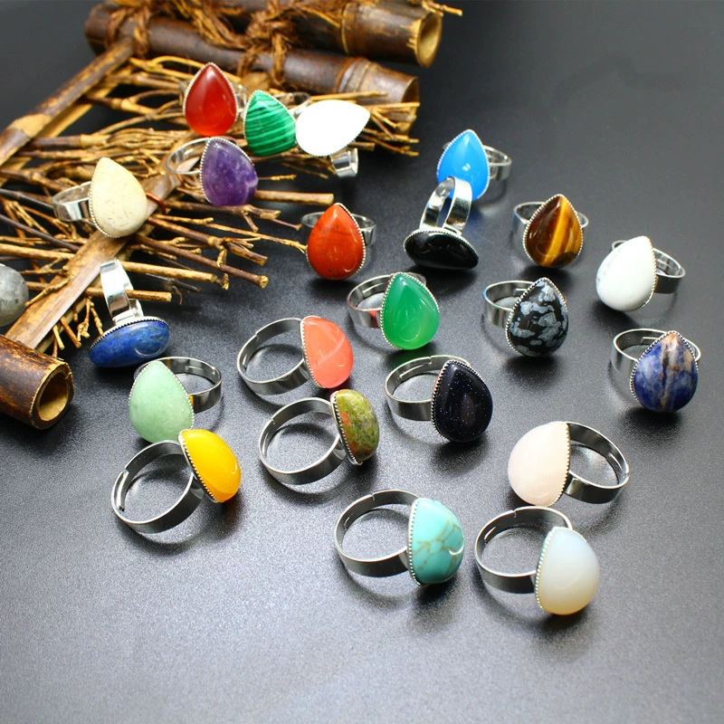 Внешняя торговля трансграничной Кристалл ювелирные изделия оптом натуральный камень простой капли воды синий агат кольцо