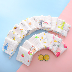 純棉紗布童巾新生兒柔軟擦臉巾六層高密印花紗布寶寶小毛巾洗臉巾