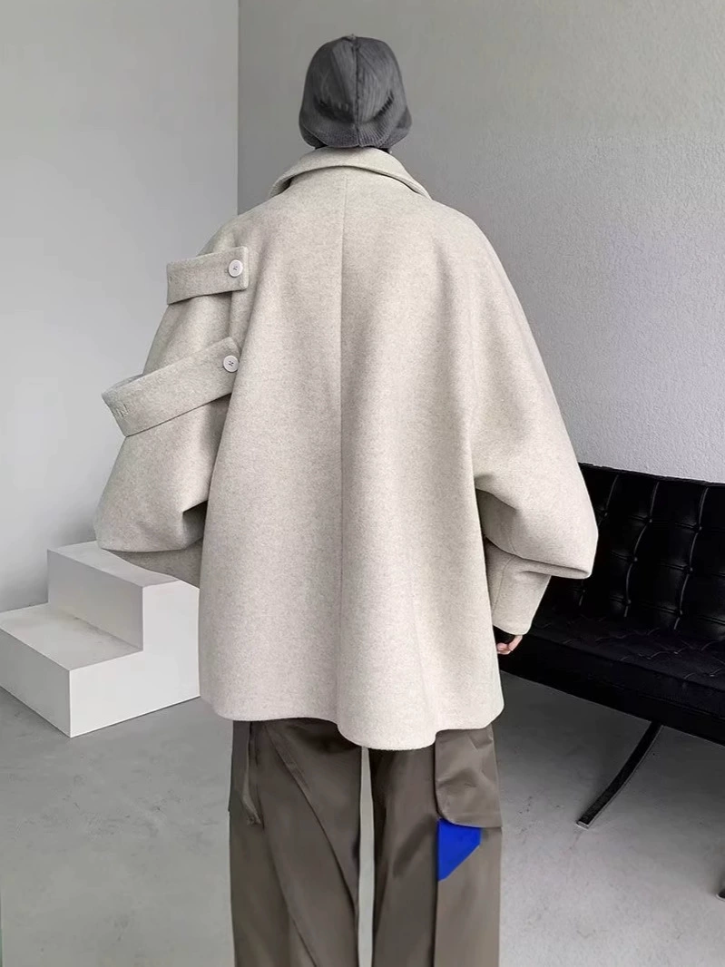 Tide Demi-Season Wool Coat: Retro Small-Design Warm Jacket for Leisure, Oversized Loose Fit