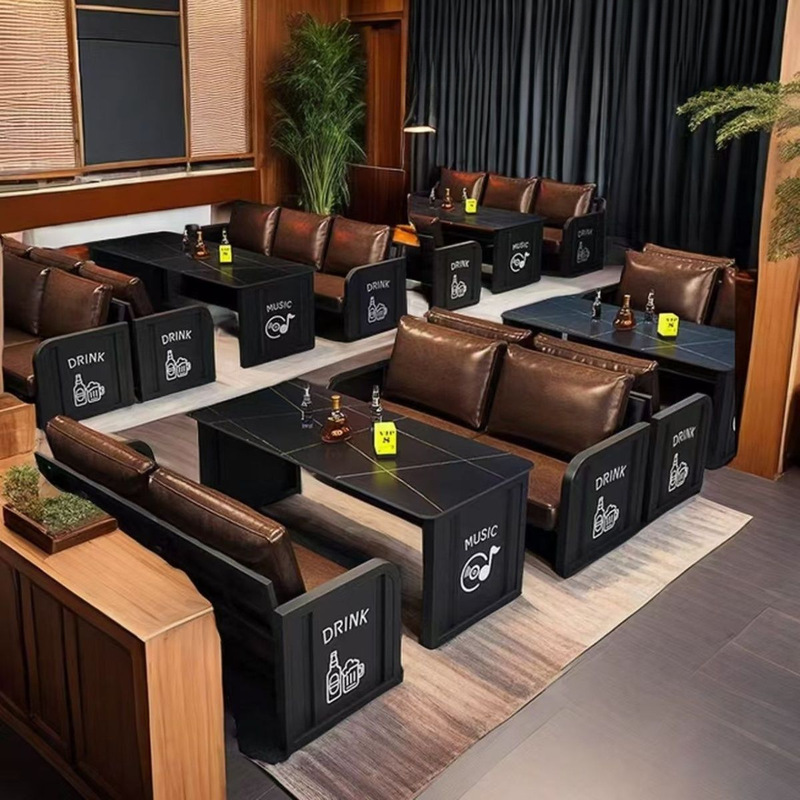 Industrial Style Restaurant Bar Booth Sofa Barbecue Shop Cafe Milk Tea Shop Bistro Table and Chair Combination Set