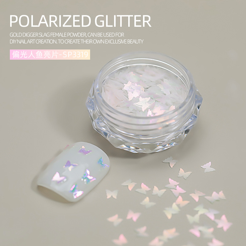 Lentejuelas de uñas, lentejuelas de sirena polarizada irregular, brillo fino, mariposa mixta, estrellas, lentejuelas, joyas de uñas