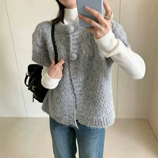 敲级推荐！绞花短袖开衫毛衣女2026新款韩系氛围感百搭叠穿针织衫