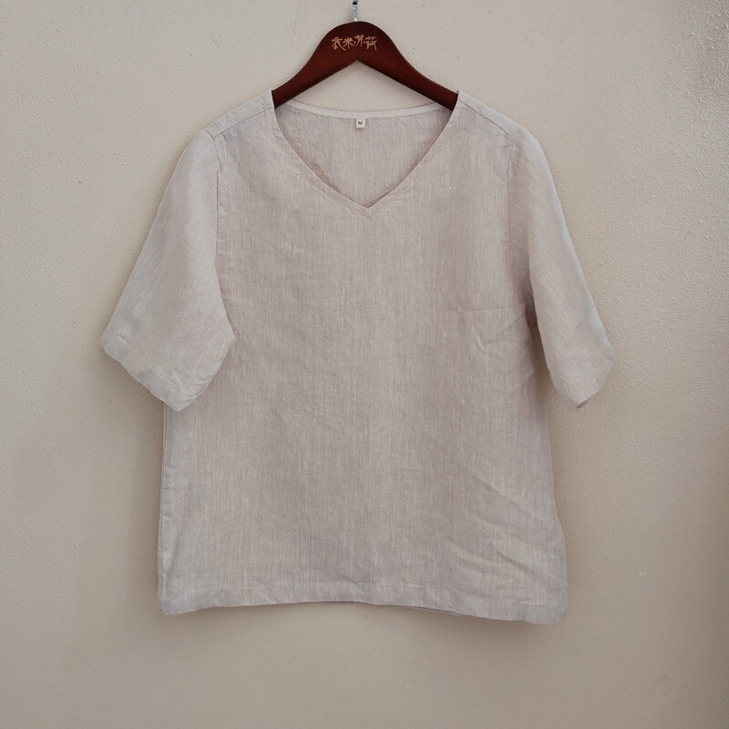 9520-1 Hemp Single Rain Dew!!! Women's V Neck Top Casual Short Sleeve Easiest for Match T-Shirt 9520-1 Hemp Single Rain Dew!!! Women's V Neck Top Casual Short Sleeve Easiest for Match T-Shirt