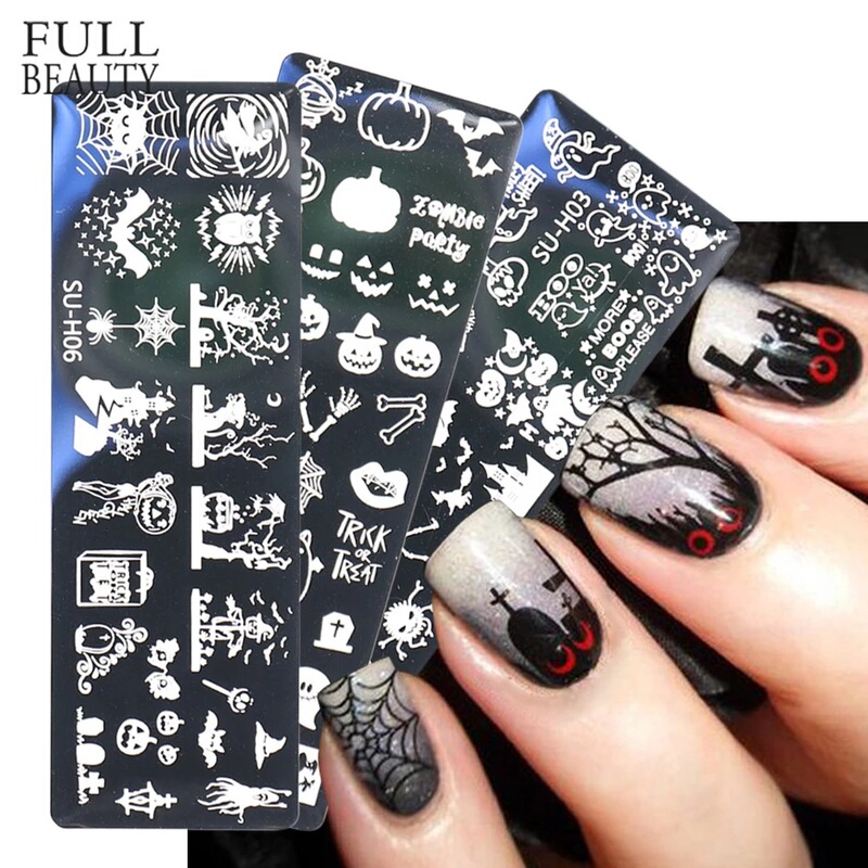 Cross-border New nail Art Printing Template Set European and American Halloween Series Pumpkin Skull Spider Web nail