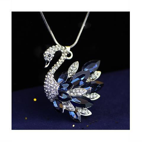 Simple elegante nuevo Cisne cristal estilo coreano suéter largo cadena collar de las mujeres Otoño e Invierno versátil borla accesorios moda
