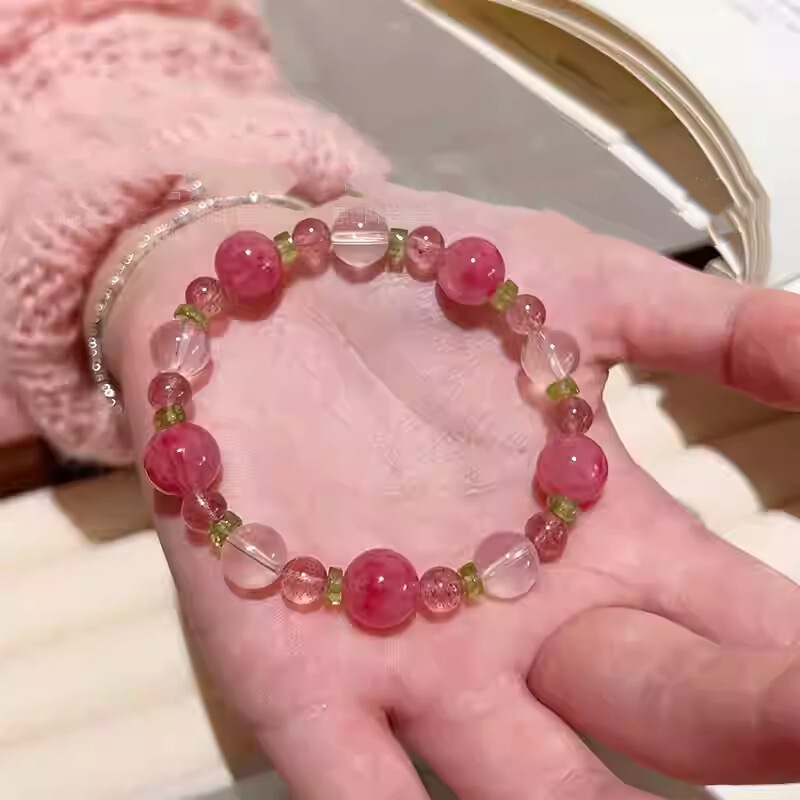 [White Peach Soda] Natural Original Crystal Bracelet Rose Pyroxene Pink Crystal Peach Blossom Transfer Delicate Bracelet