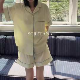 2025夏季简约纯色南韩丝凉感可外穿短袖短裤舒适家居服两件套