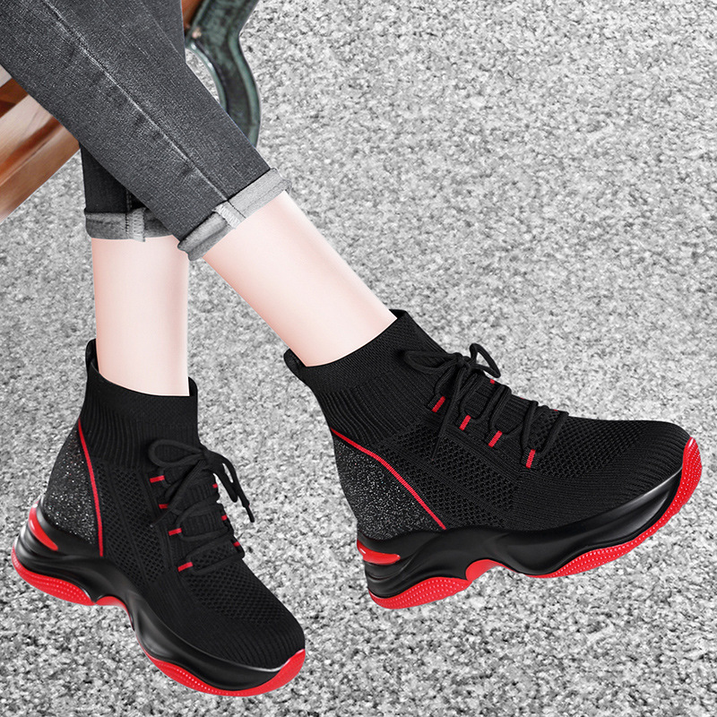 Goodyne High Top Socks Shoes Women's Sports Shoes 2024 Autumn New Inner Heightening Dad Shoes Flying Woven Women's Shoes