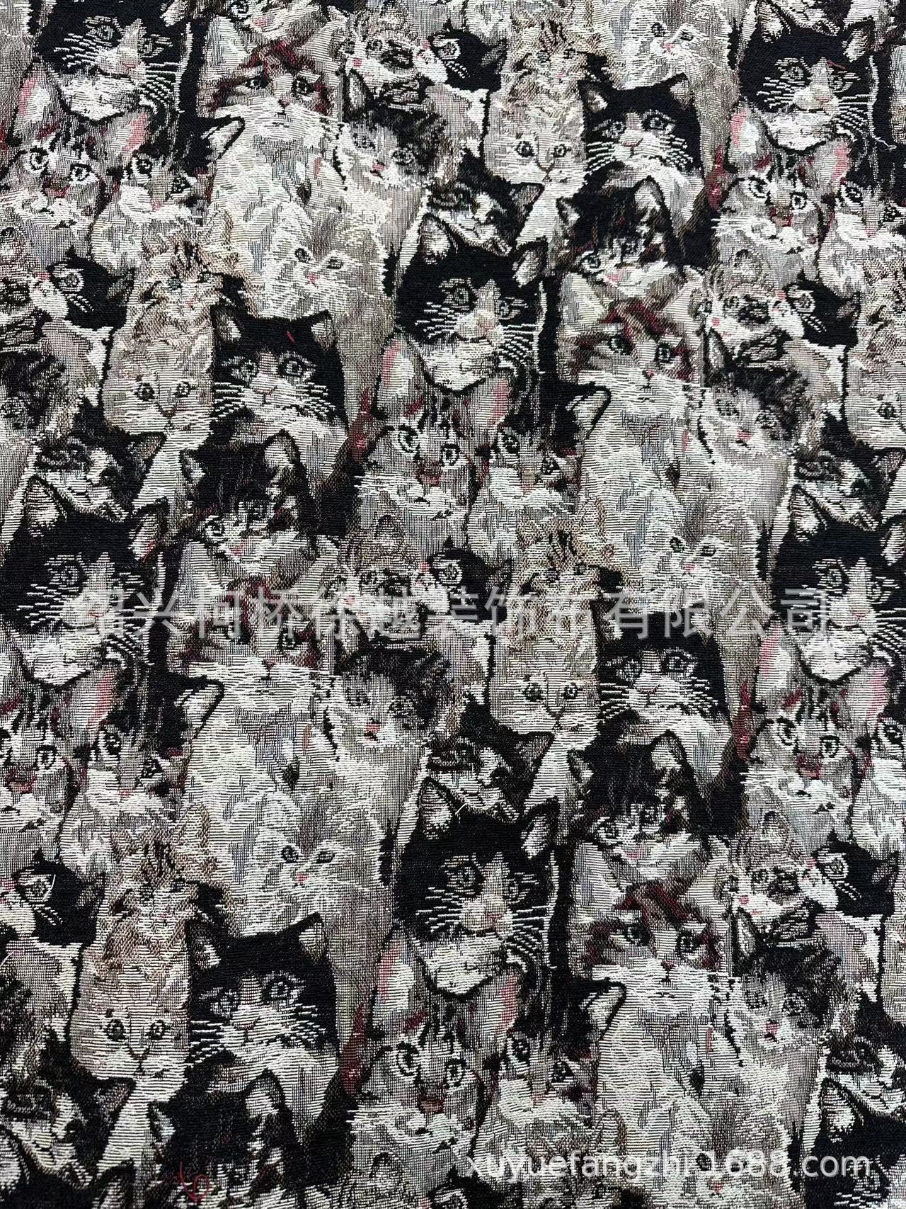 动物提花小猫小狗格子猫多种图案可选 小猫花型 红耳朵猫 提花布