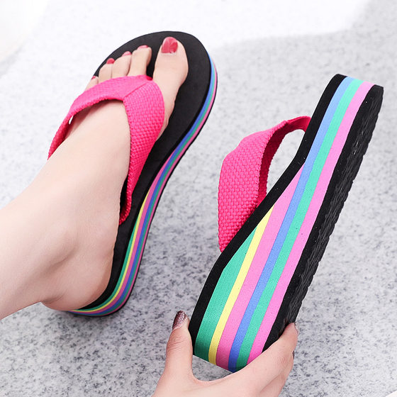 High Heel Slippers Women's Summer Thick Bottom Clip Toe Women's Sandals and Slippers Fashionable Outer Wear Non-slip Beach Flip-flops Women's Summer