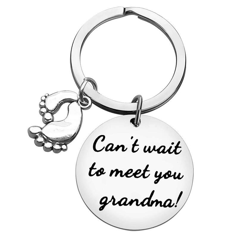 can't wait to meet you grandma grandpa mommy daddy titanium steel keychain