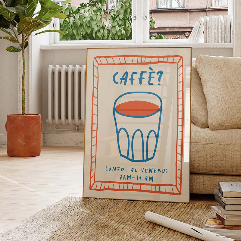 Temu人気イラスト風韓国式ボトルコーヒーパスタキッチンレストランキャンバス装飾画芯ポスター|undefined
