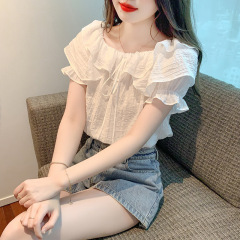 女性のためのフレンチフリルワンショルダートップ 2025 夏の新しいデザイン多用途ニッチ半袖シフォンシャツ女性のための