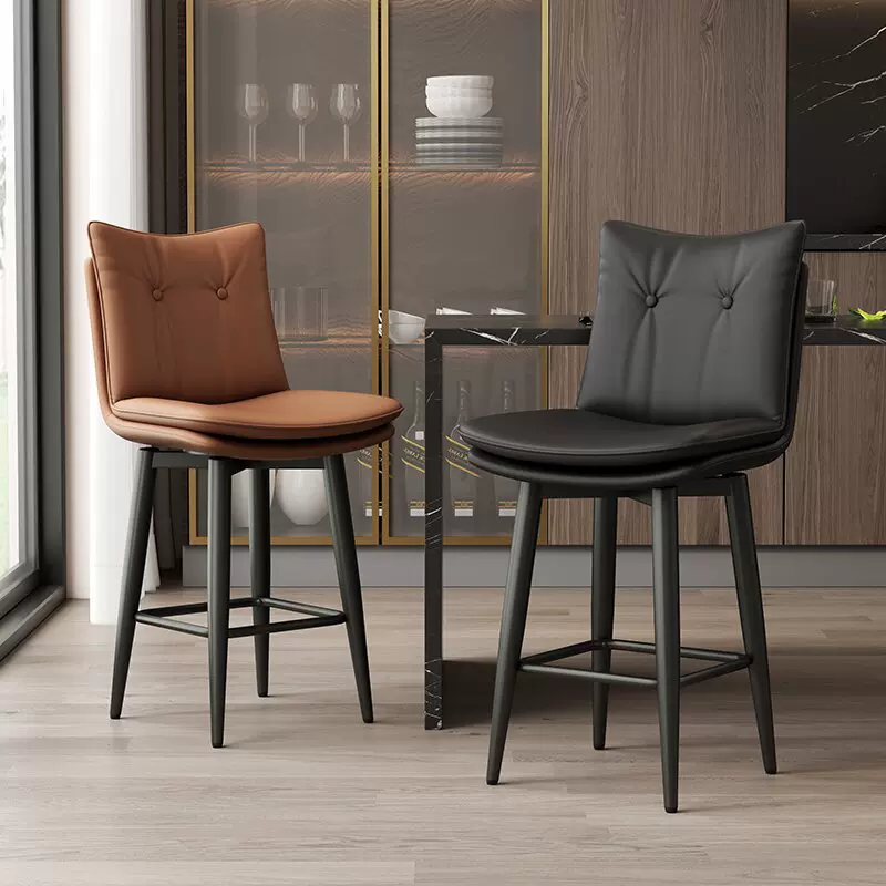 铁艺旋转吧台椅家用岛台椅设计师酒吧椅子靠背商用收银前台高脚凳