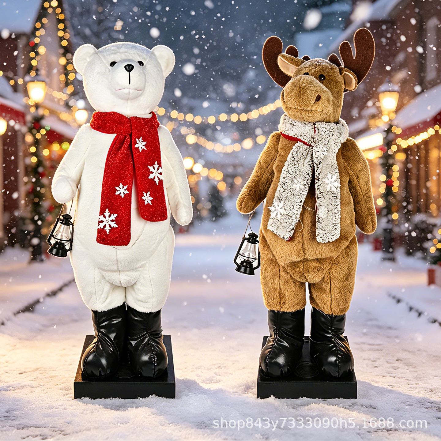 Decoración de Navidad 1.1m oso polar alce luminoso con música decoración de la puerta de la tienda