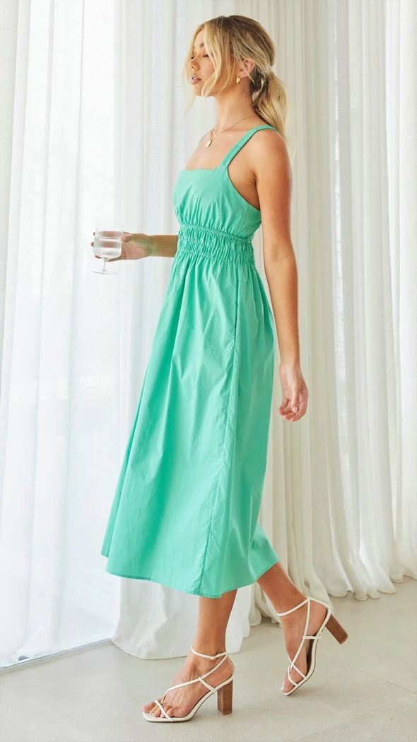 summer solid color square neck backless casual mid-length dress  NSCXY121965