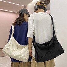 背包女跨境懒庸风设计轻便尼龙饺子包百搭大容量帆布斜挎包印logo
