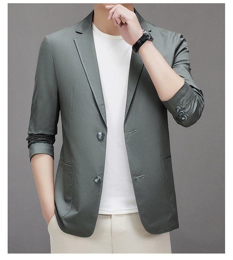 Áo vest nam cotton dáng ôm vừa vặn, cổ vest một hàng hai nút, tay dài, phong cách Hàn Quốc — Màu be, Màu xanh lam, Xanh lục Xám chi tiết 17