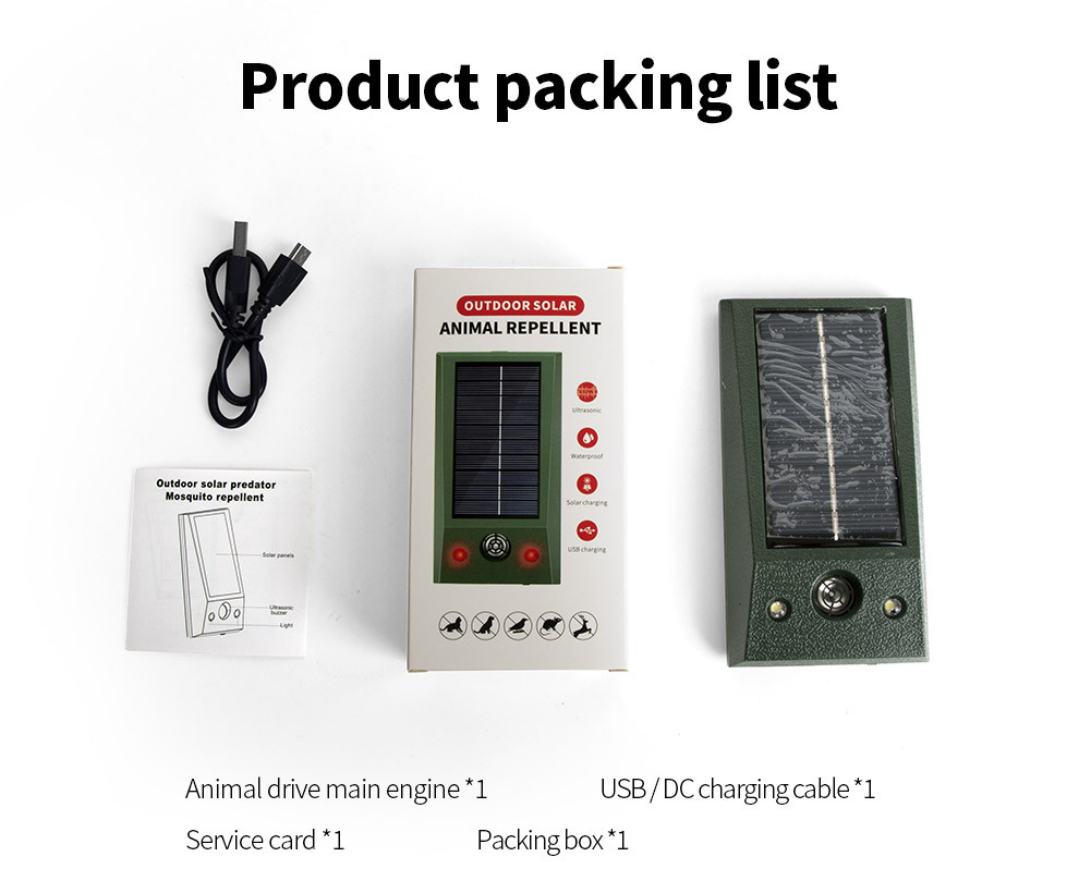 Fábrica al por mayor ratón ultrasónico repelente al aire libre LED Rojo y Blanco Flash pájaro repelente ultrasónico perro repelente gato repelente