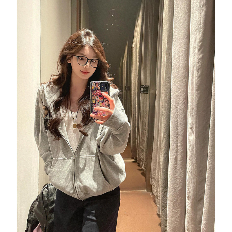 美式复古豹纹毛耳朵刺绣连帽卫衣女秋冬季新款设计感小众开衫外套|undefined