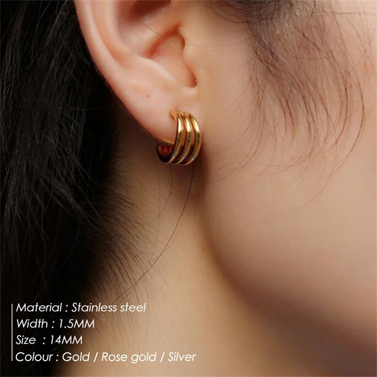 New Simple Golden Silvery Stainless Steel Small Earrings display picture 1