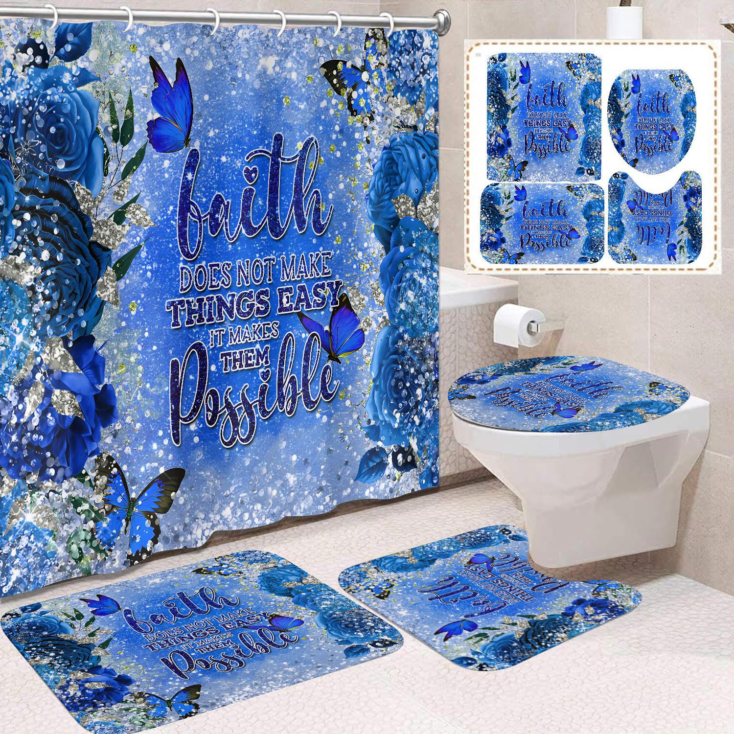 Transfronterizo Amazon cortina de ducha de color degradado cortina de baño letra patrón de mariposa cortina de ducha impermeable y a prueba de moho image 58