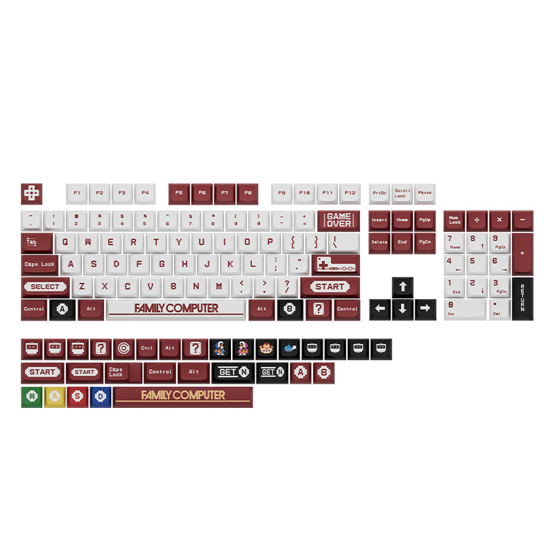 Teclas de perfil XDA de material PBT, totalmente sublimadas, estilo máquina rojo y blanco, juego completo de teclas universales para teclado mecánico.
