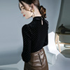 Polka dot mesh patchwork top with slightly transparent autumn and winter new retro long sleeves