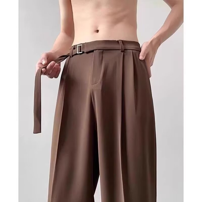 Naples Suit Pants Men's Summer Ice Silk Trendy Dipped Featuffin Handsome Straight plus size Casual Wide-Leg Long Pants