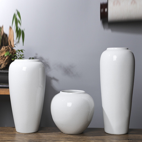 Jingdezhen ceramic vase with high-end appearance, white vase, home furnishings and decorations, three-piece set, modern and simple